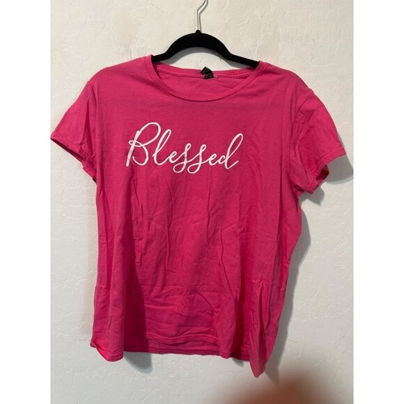 Blessed Hot Pink Women Short Sleeve Lightweight T Shirt Sz L - Picture 2 of 6